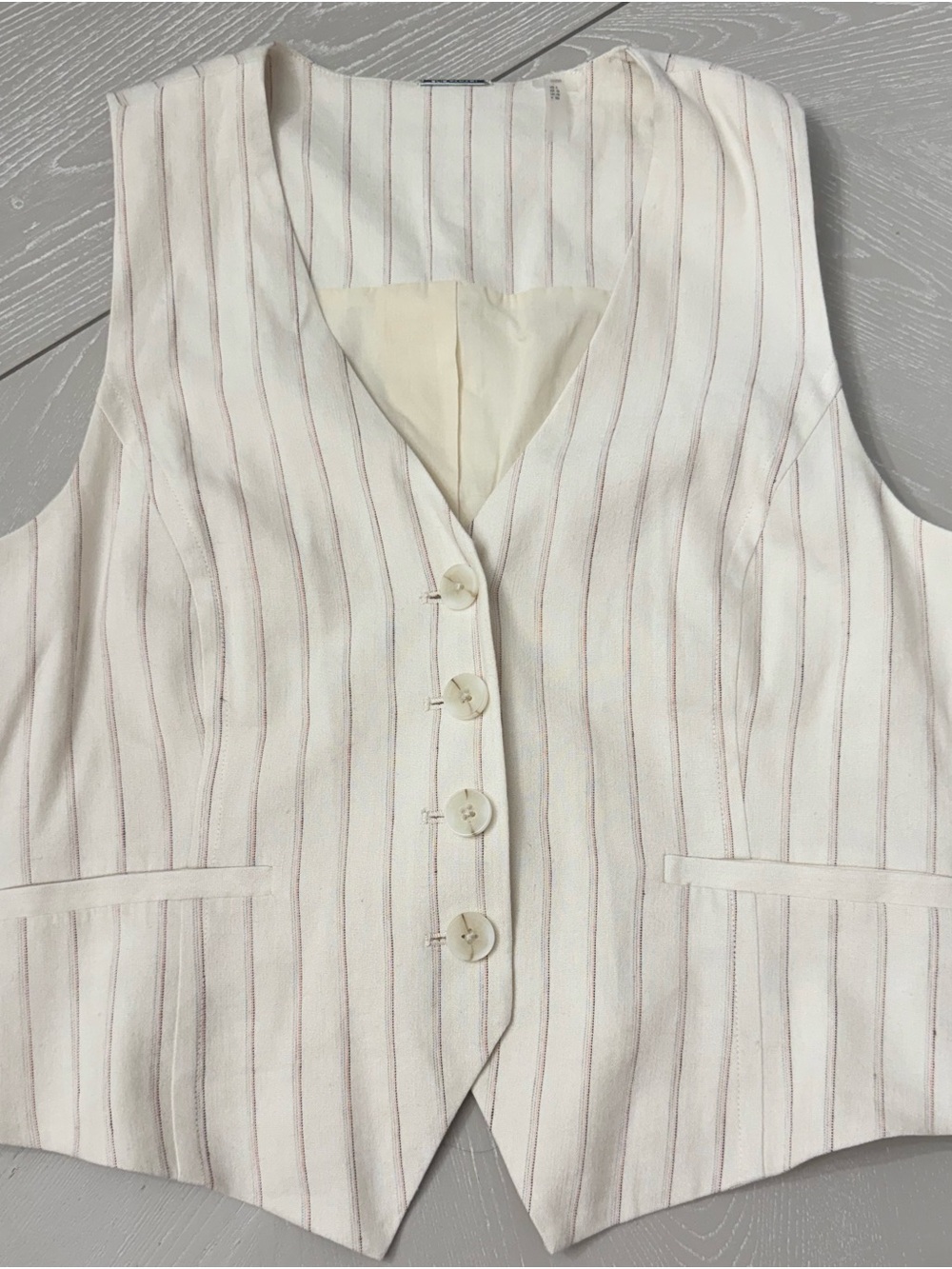 Elie Tahari Cream Vest with Subtle Pink Pinstripes